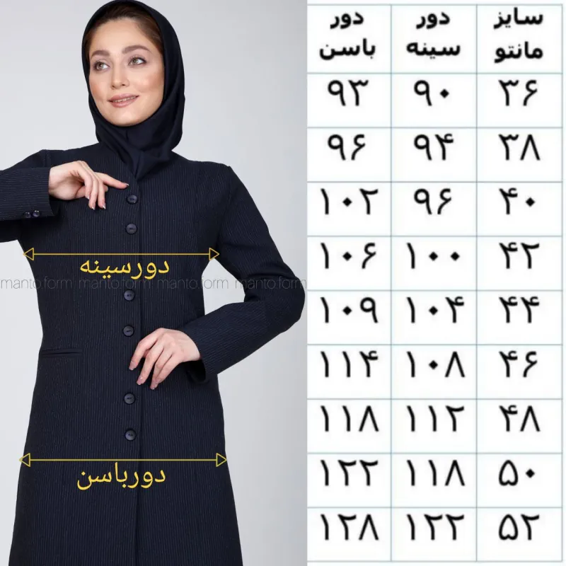 راهنمای سایزبندی مانتو